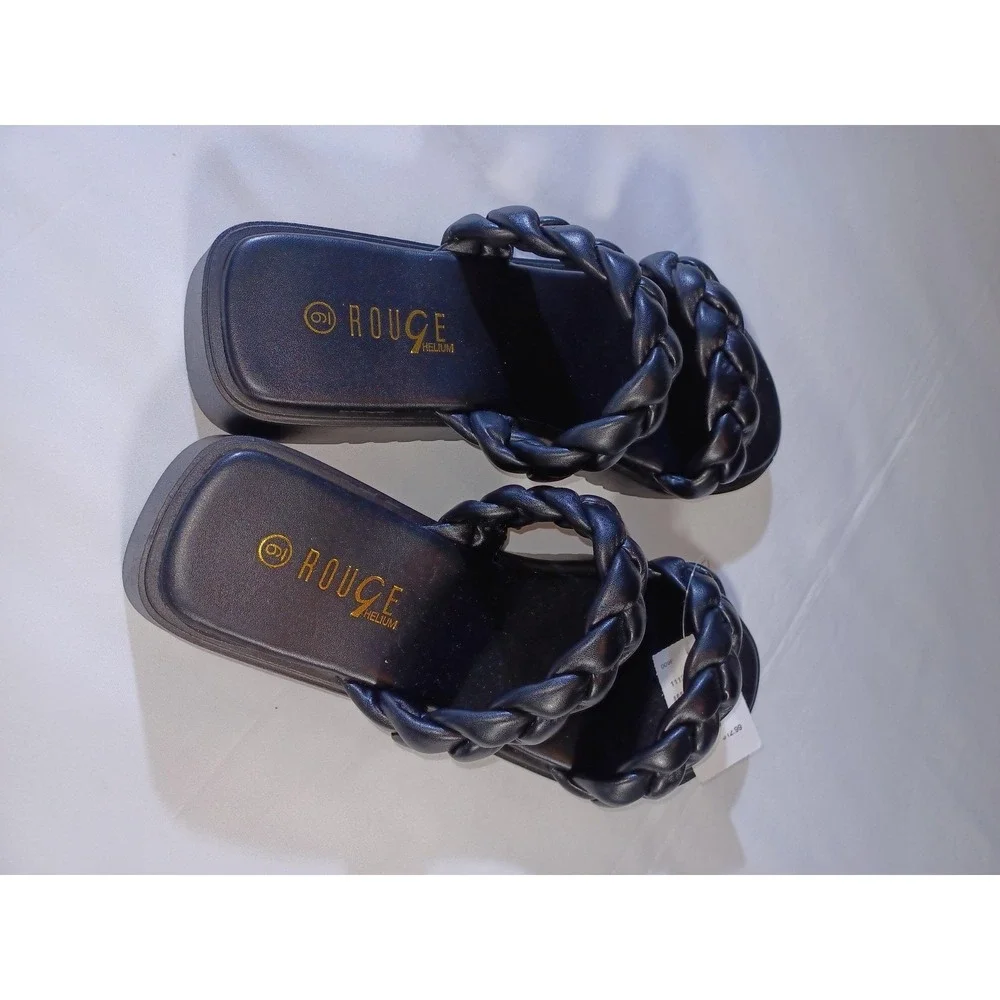 Rouge Helium Shoes Womens Size 9 Black Braided Slide‎ Sandals R9-PERK